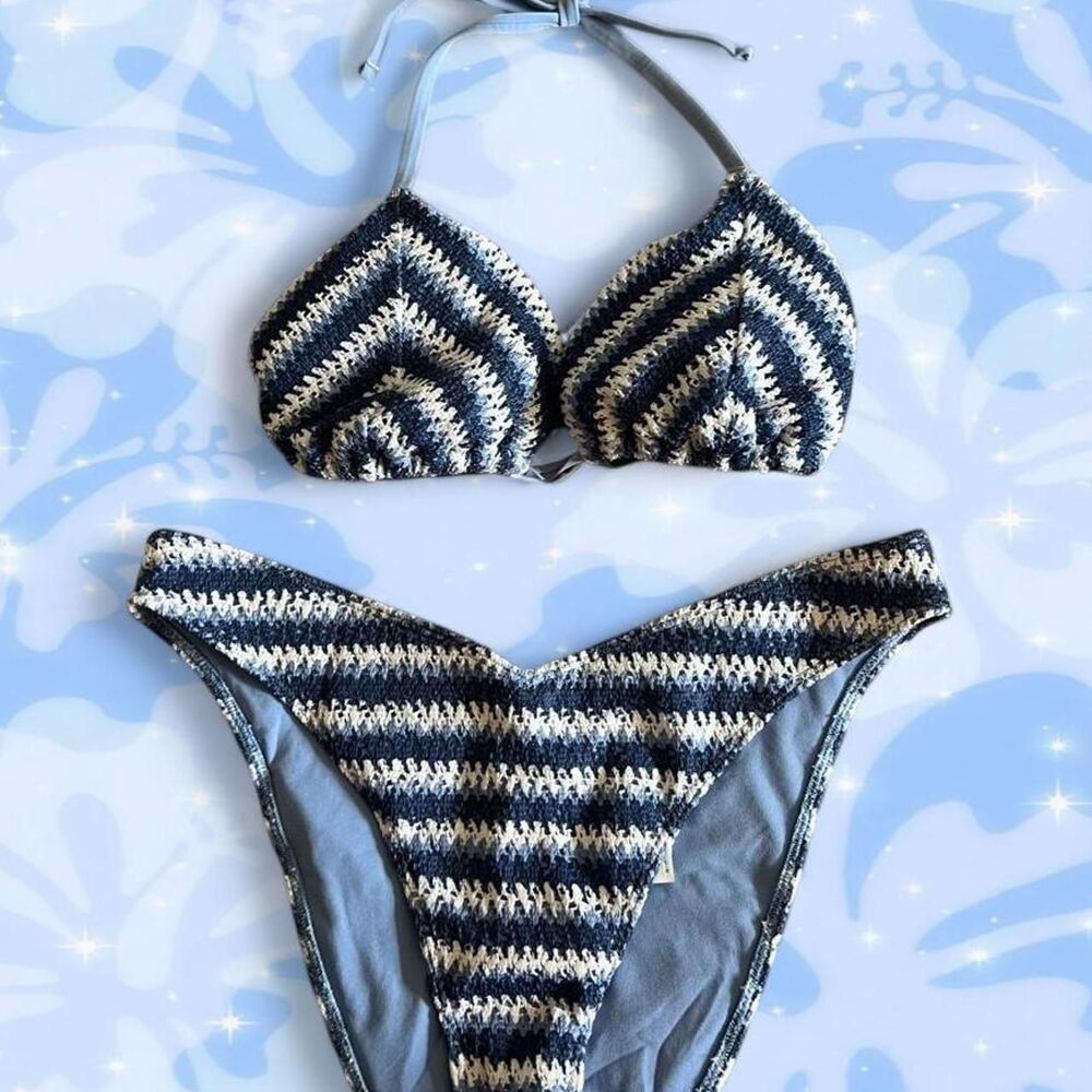 Hollister Co. Blue Crochet Triangle Bikini Set